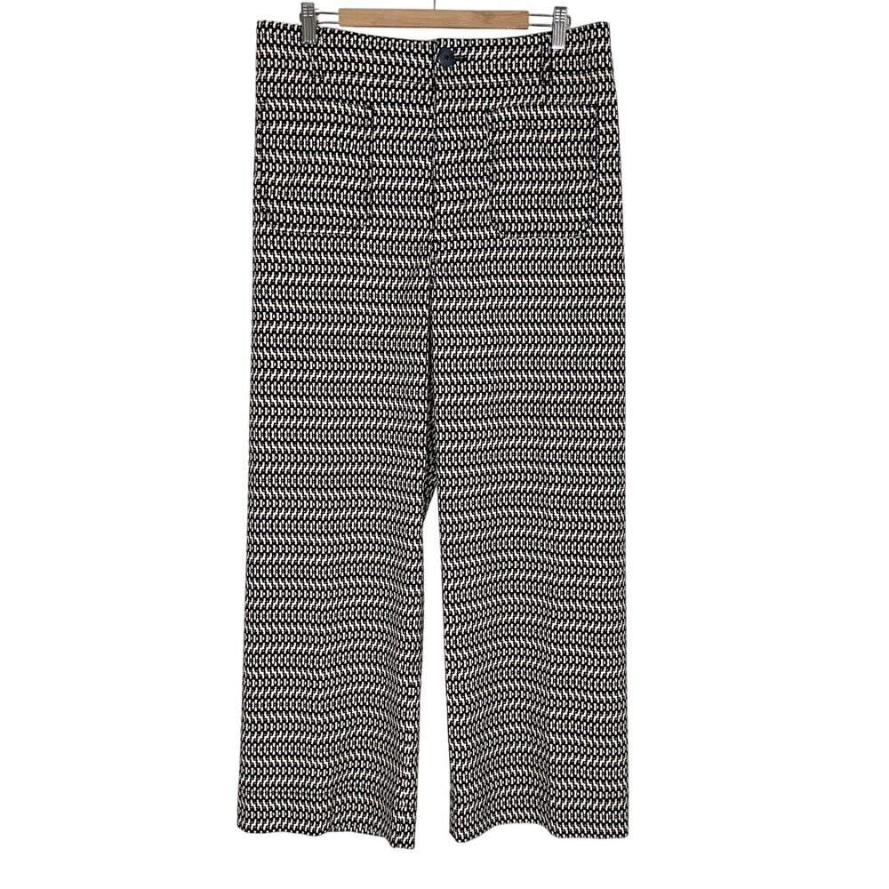 Anthropologie Maeve Colette Cropped Wide Leg Pants | Black‎ White Print | SZ 33T - Picture 4 of 13
